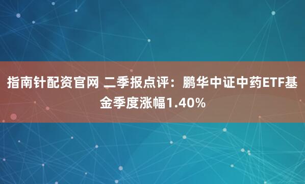 指南针配资官网 二季报点评:鹏华中证中药ETF基金季度涨幅1.40%