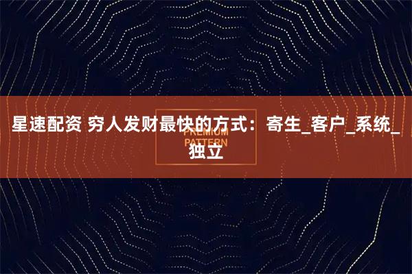 星速配资 穷人发财最快的方式:寄生_客户_系统_独立