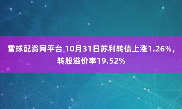 雪球配资网平台 10月31日苏利转债上涨1.26%，转股溢价率19.52%